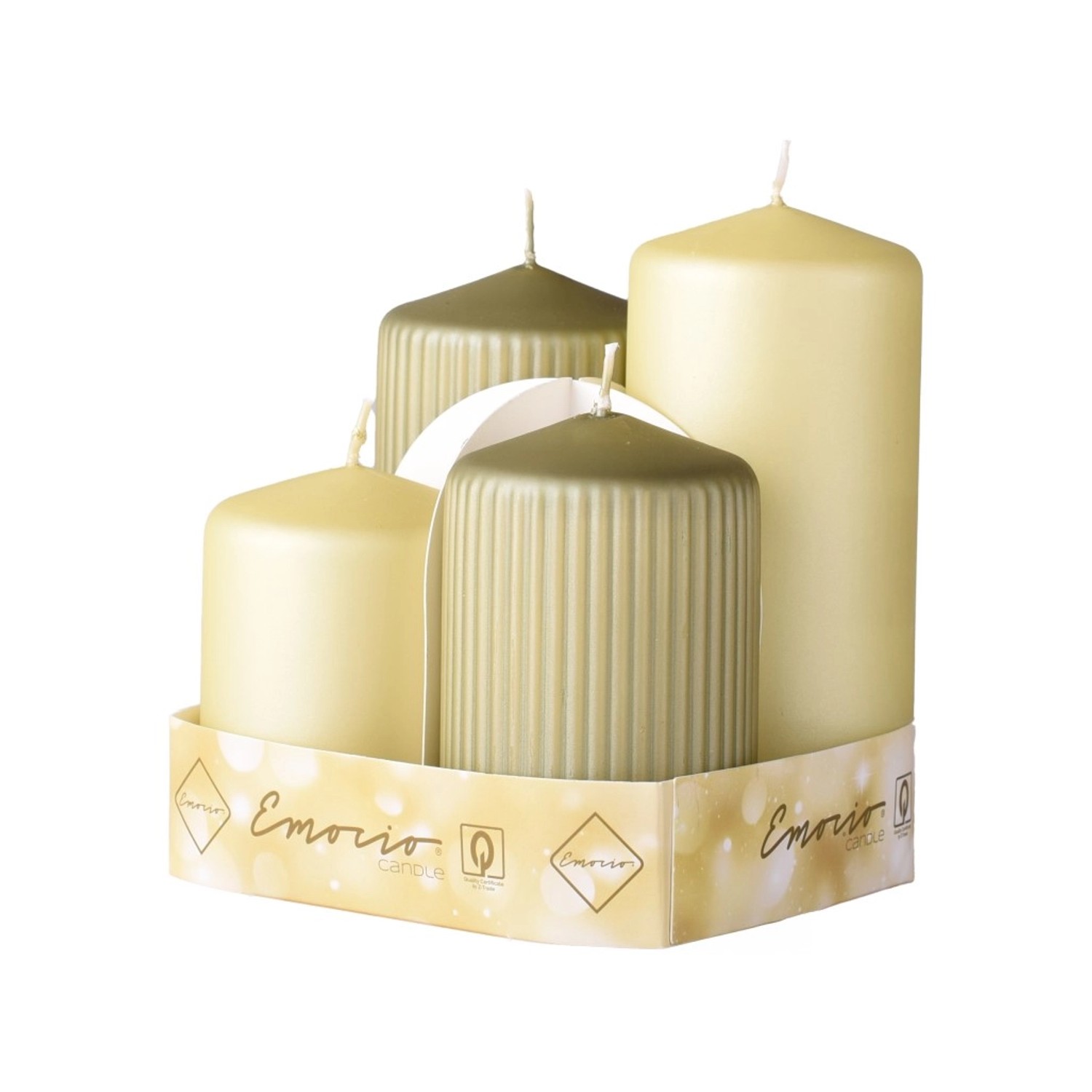 Emocio Svíčka válcová metal mat, mix tm.+sv. zelená, 65 mm, 4 ks