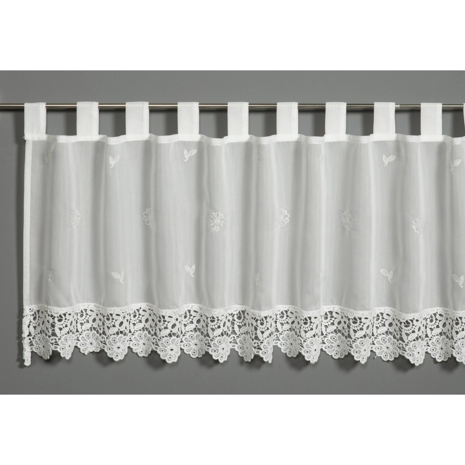 Sehlbach Vitrážová záclona s poutky s květinovou výšivkou, přírodní, 135 x 48 cm