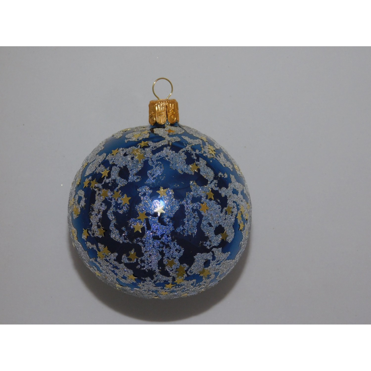 ONREX Vánoční ozdoba skleněná koule modrá posyp pr. 8 cm