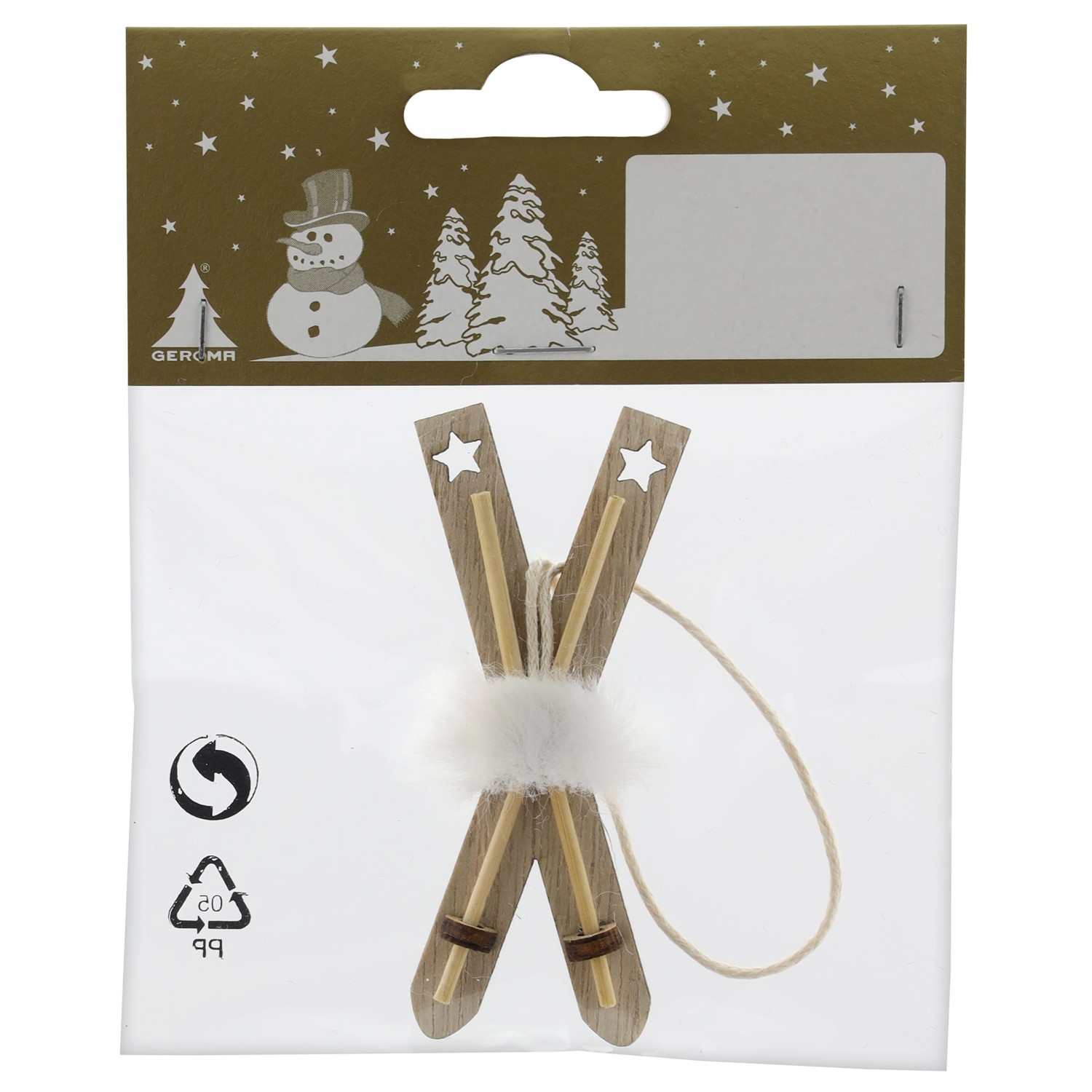 GEROMA Vánoční dekorace lyže dřevo přírodní 3 x 7,4 x 0,5 cm