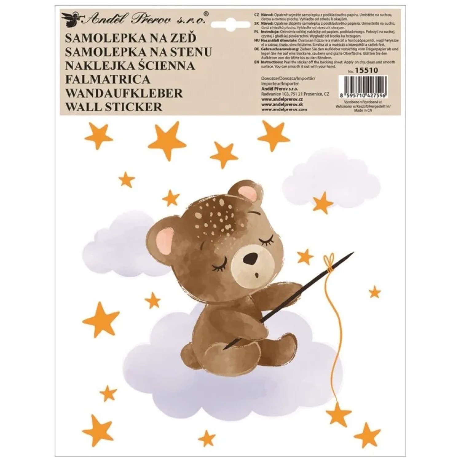 Anděl Přerov Samolepka na zeď barevná Medvídek 30 x 42 cm