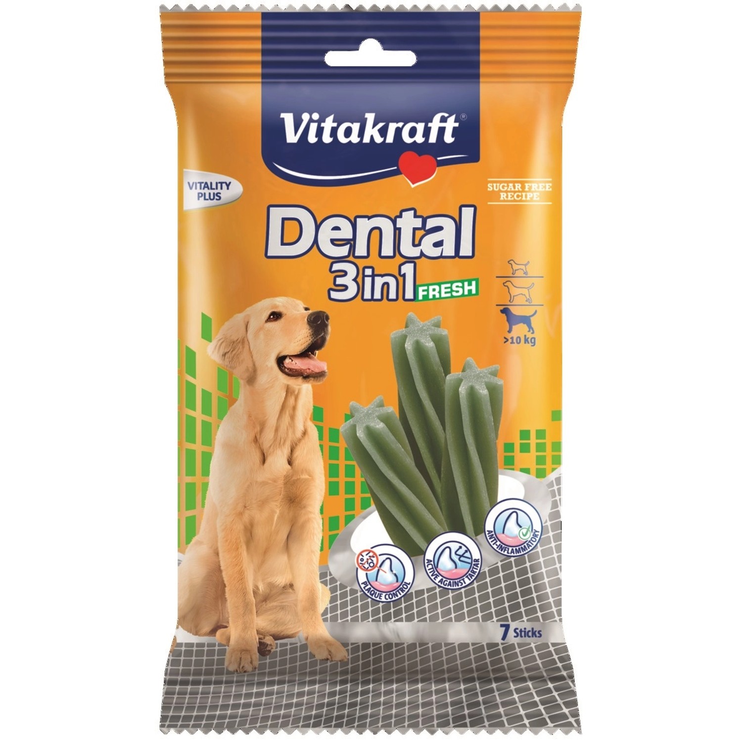 Vitakraft Dentální tyčinka pro psy Dental Sticks Fresh 3v1 M, 180 g (7 ks)