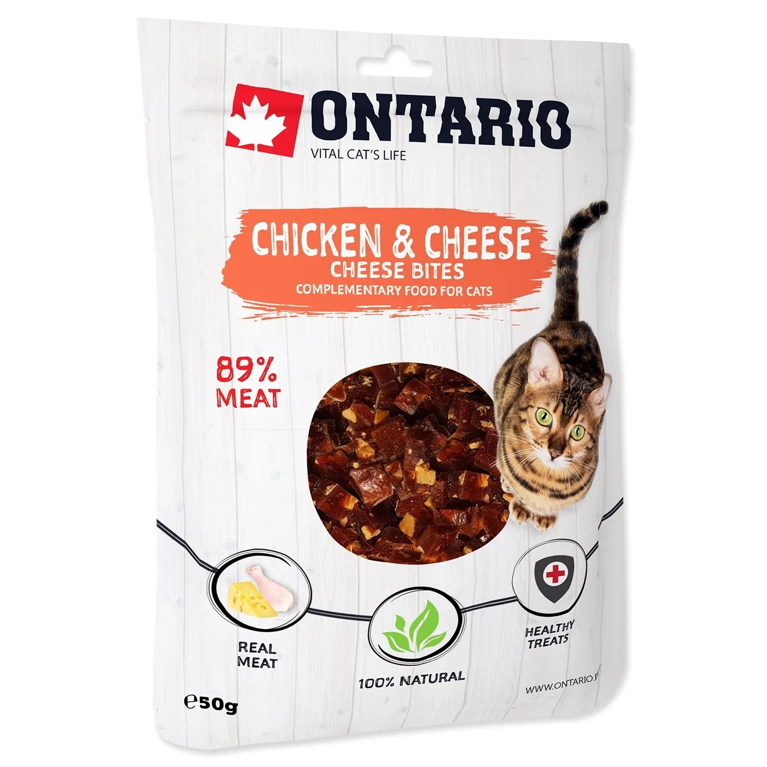 Levně ONTARIO Doplňkové krmivo pro kočky Kuřecí kousky se sýrem 50 g