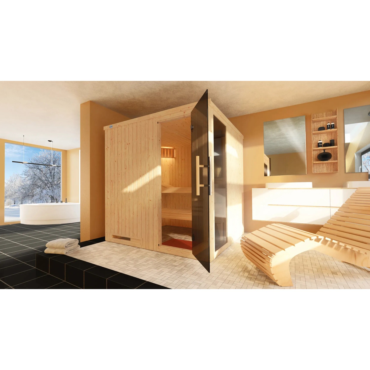 Weka Dřevěná sauna Halmstad 2 sk.dv.+okno, přír., 194x177x199cm + Kompakt 5,4kW