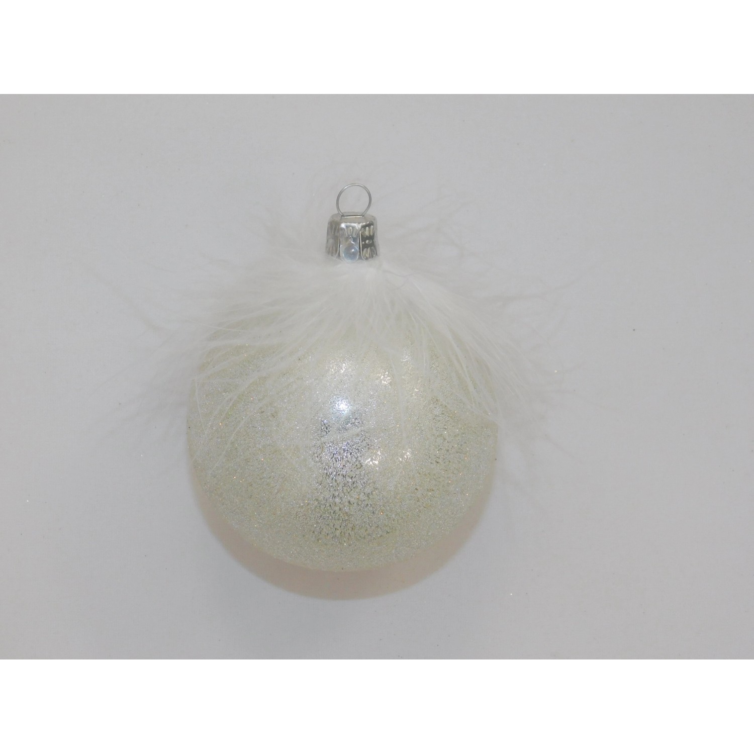 ONREX Vánoční ozdoba skleněná koule bílá posyp pr. 8 cm