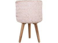 Květináč z bambusu s dřevěnými nožičkami s PE sáčkem bílý 25 x 20/40 cm