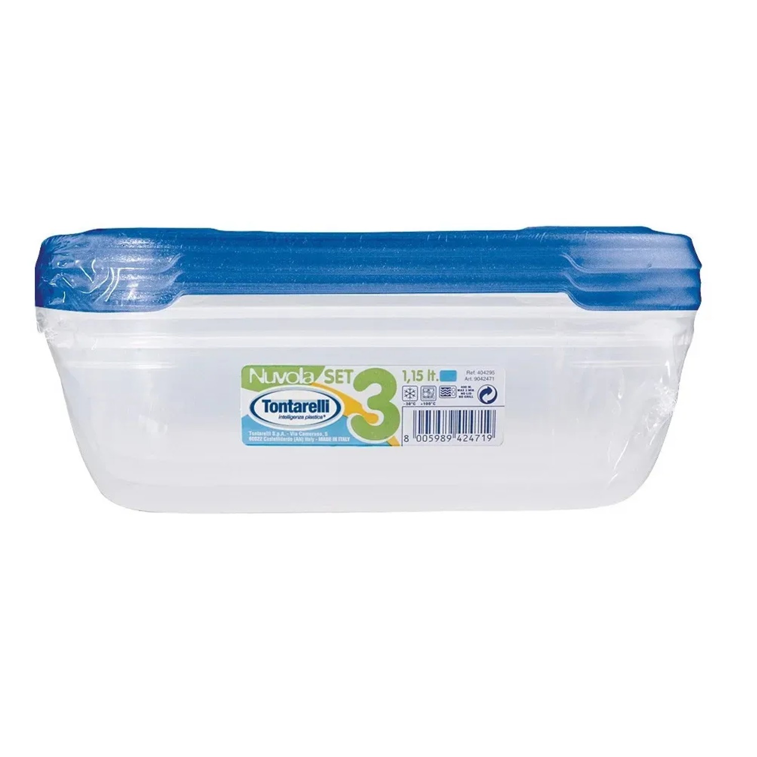 Tontarelli Dóza na potraviny NUVOLA Rectangular Set oceánová modrá 3x1,15 l