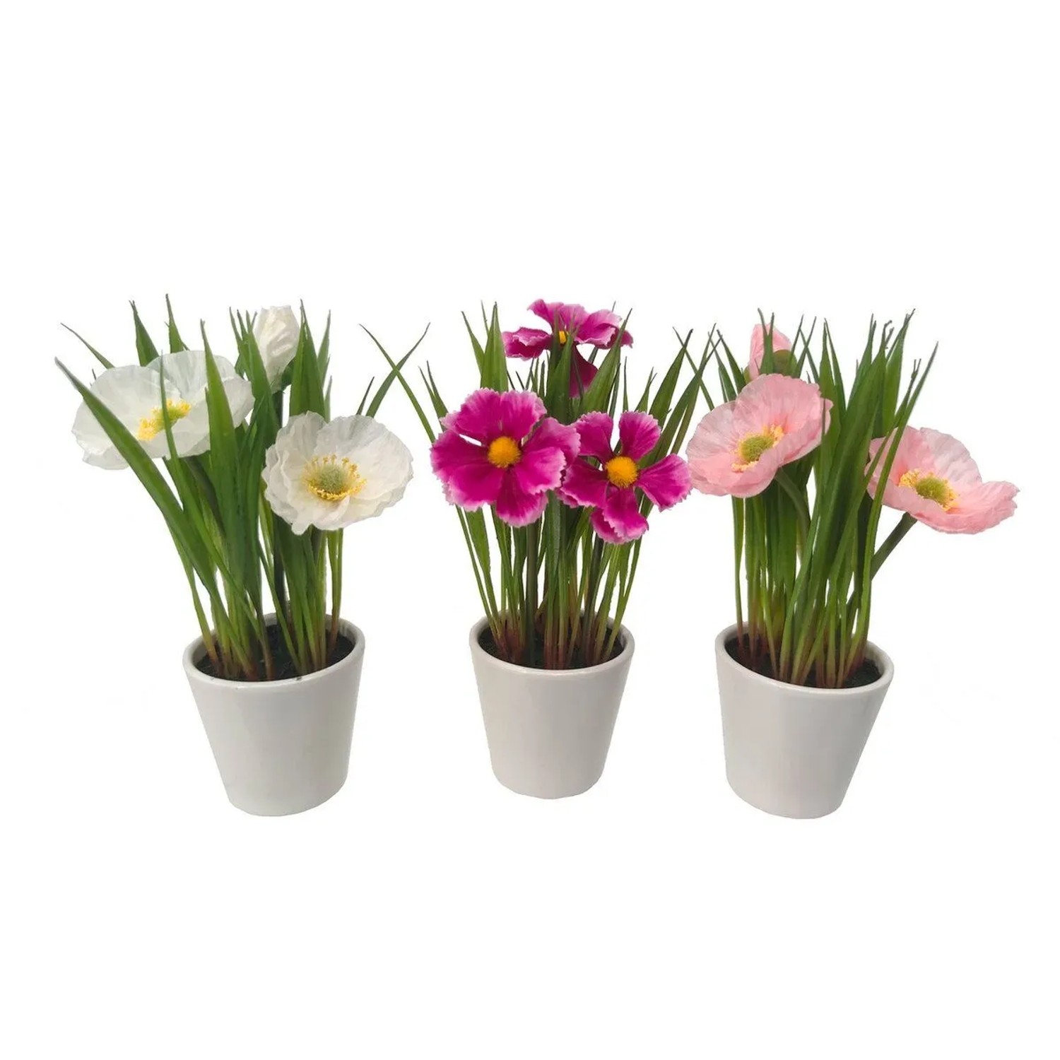 Boltze Umělá tráva s květy v květináči var. 3, různé druhy, pr. 7 x 22 cm, 1 ks