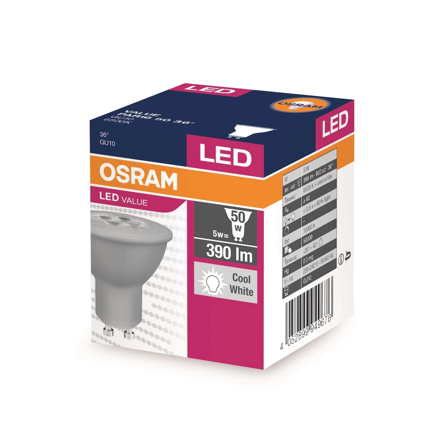 Žárovka LED 4,8W/865 GU10 Value  Par16 5036