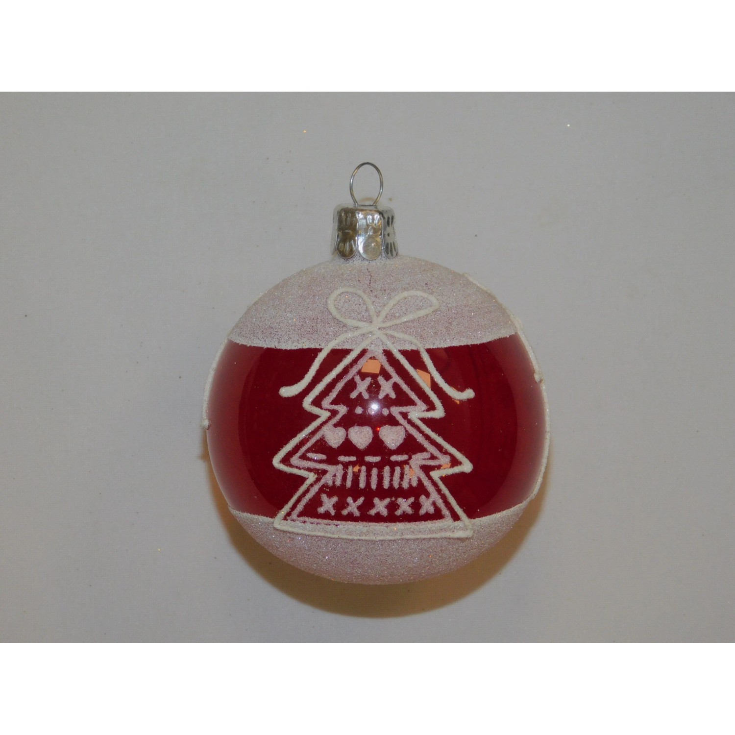 ONREX Vánoční ozdoba skleněná koule červená stromek pr. 7 cm