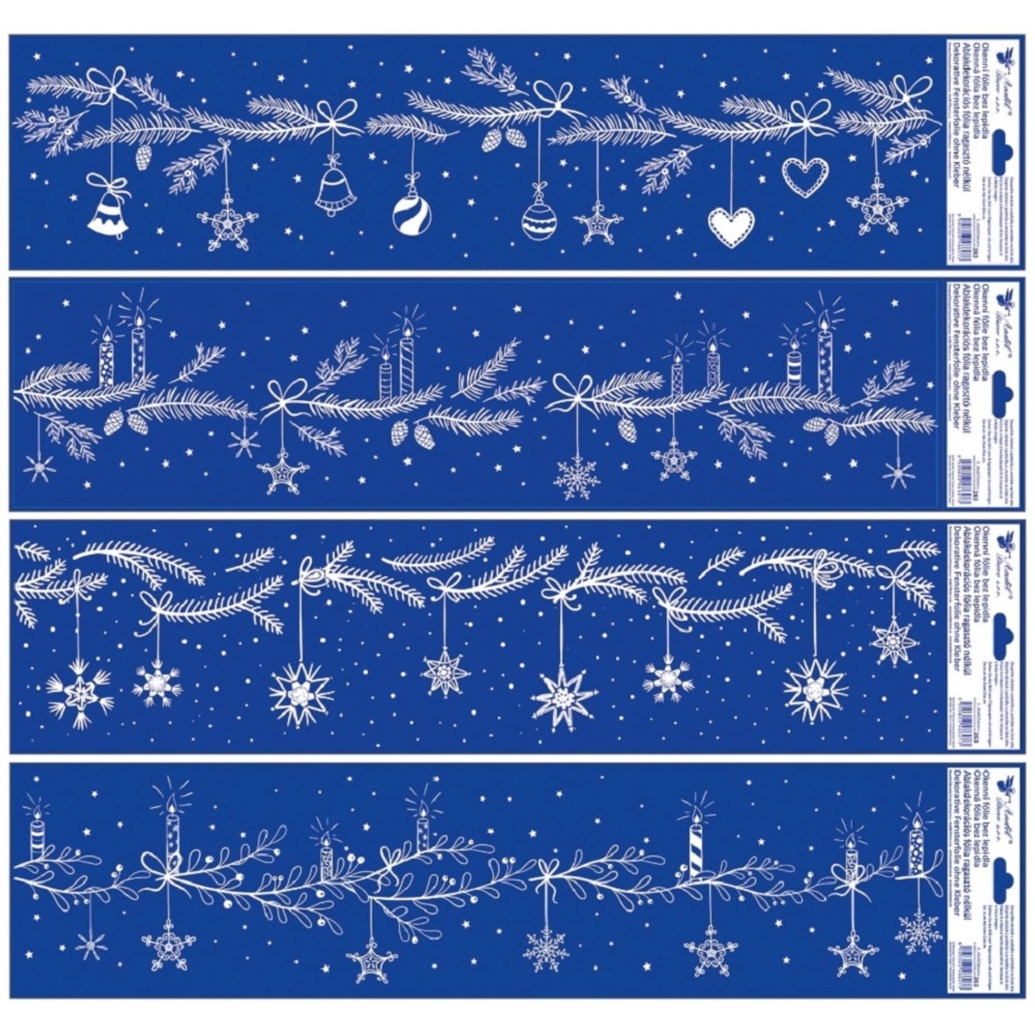 Okenní fólie pruhy, vánoční větvičky, 4 varianty, 64 x 15 cm