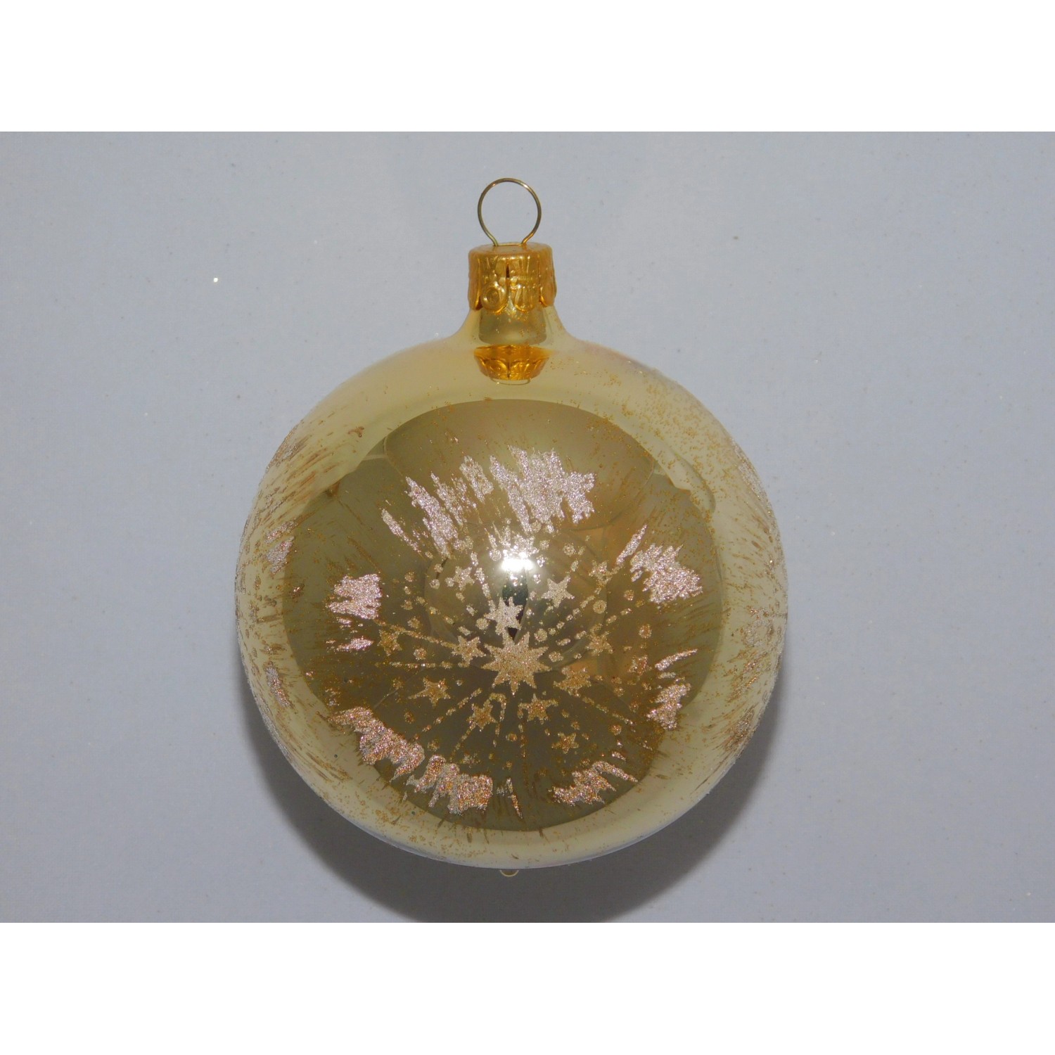 ONREX Vánoční ozdoba skleněná koule zlatá/bílá hvězdičky pr. 8 cm