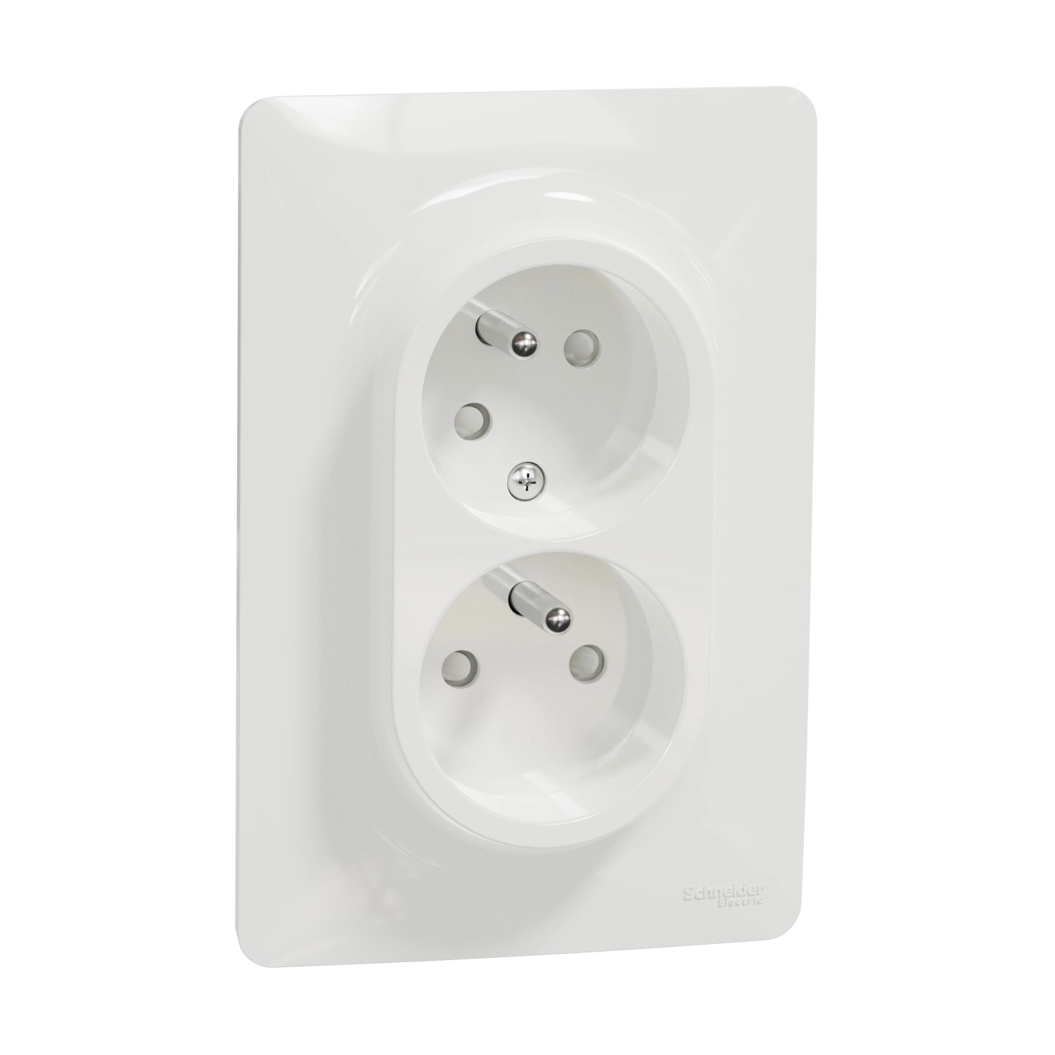 Schneider Electric Dvojzásuvka pootočená 16A 2P+E Unica s clonkami, bílá