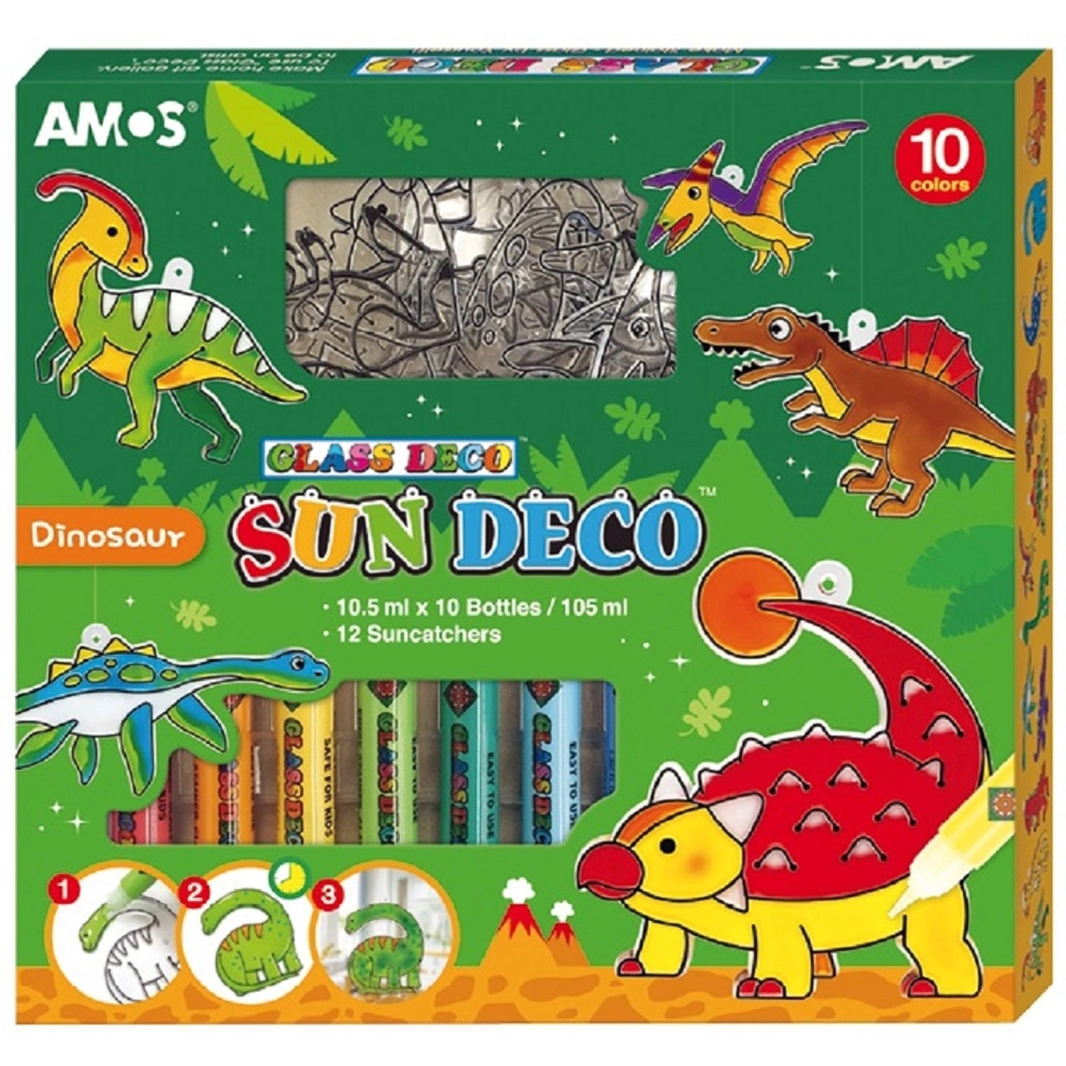 Amos Sada barev na sklo Dinosaurus 10 x 10,5 ml + 12 sklíček