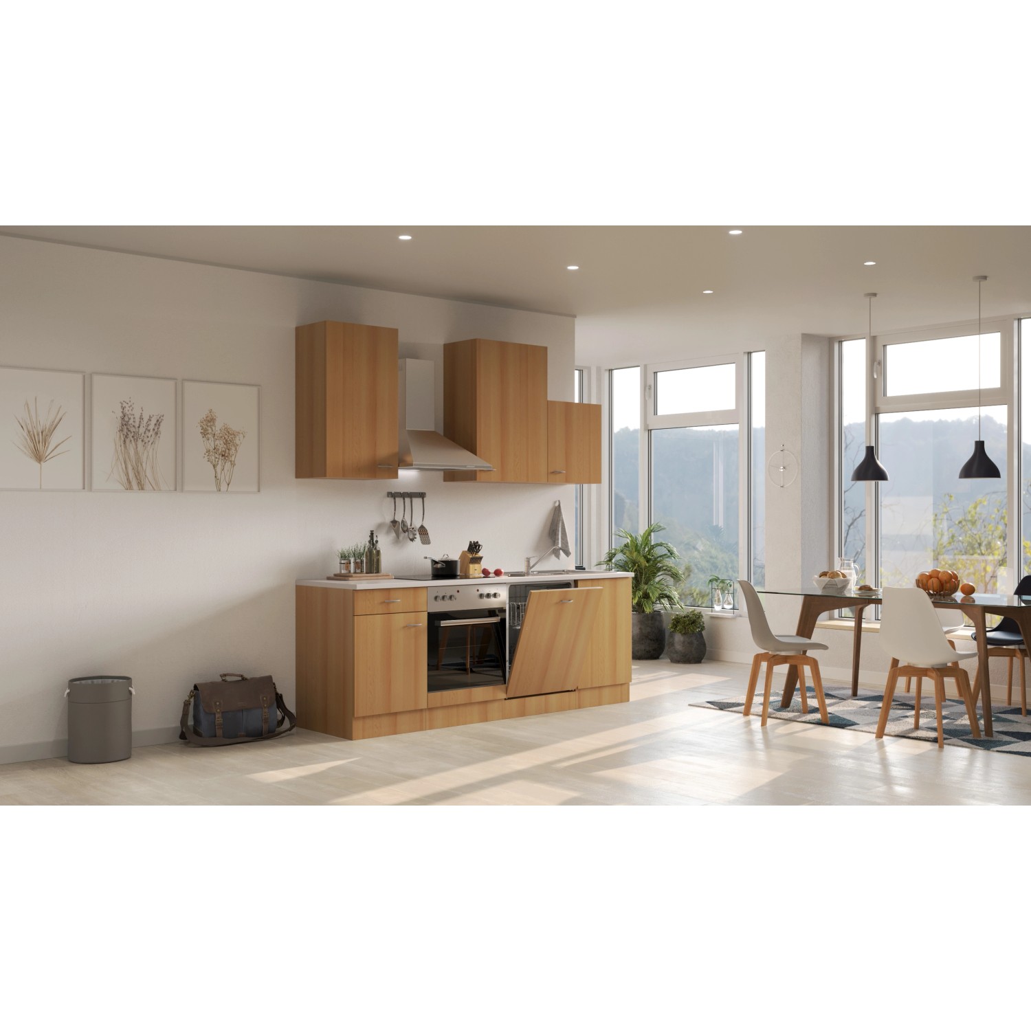 Flex-Well Kuchyně Nano 220 cm/typ 9 - trouba/varná deska/myčka/digestoř