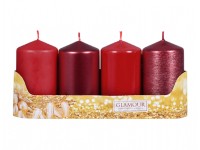 NOHEL GARDEN Svíčka adventní VÁLEC mix povrchů červená/bordó, pr. 5 x 9 cm, 4 ks