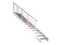 StarWood Kovové schody Kos 15 st. buk přír. 85 cm kov. zábradlí bílá