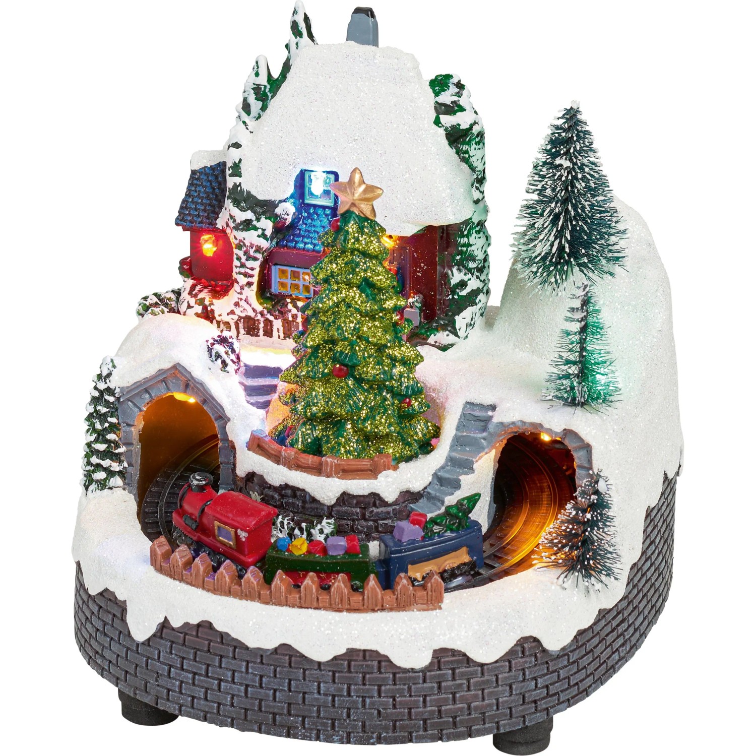 Vánoční vesnička s LED - domek a vlak, 14 × 17,5 × 15 cm
