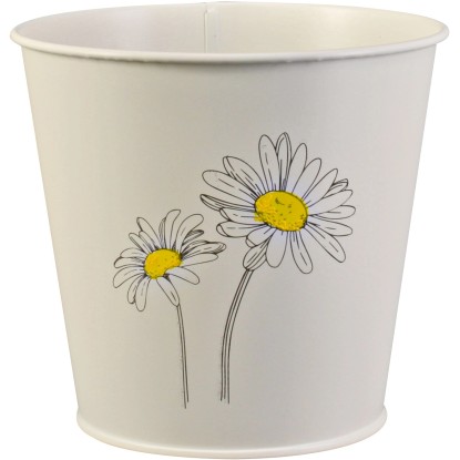 Květináč na bylinky lakovaný s potiskem, krémový, zinkový, 14,6 x 16 cm