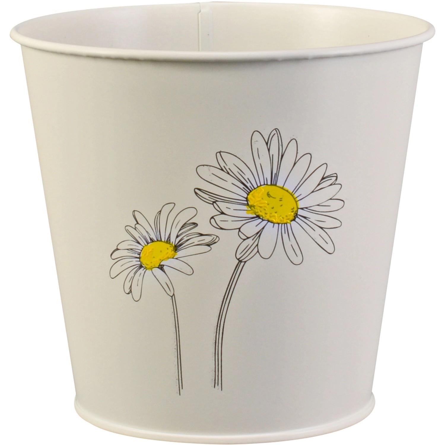 Květináč na bylinky lakovaný s potiskem, krémový, zinkový, 14,6 x 16 cm