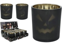 Skleněný svícen na čajovou svíčku Halloween, černá, různé druhy, pr. 55 x 65 mm