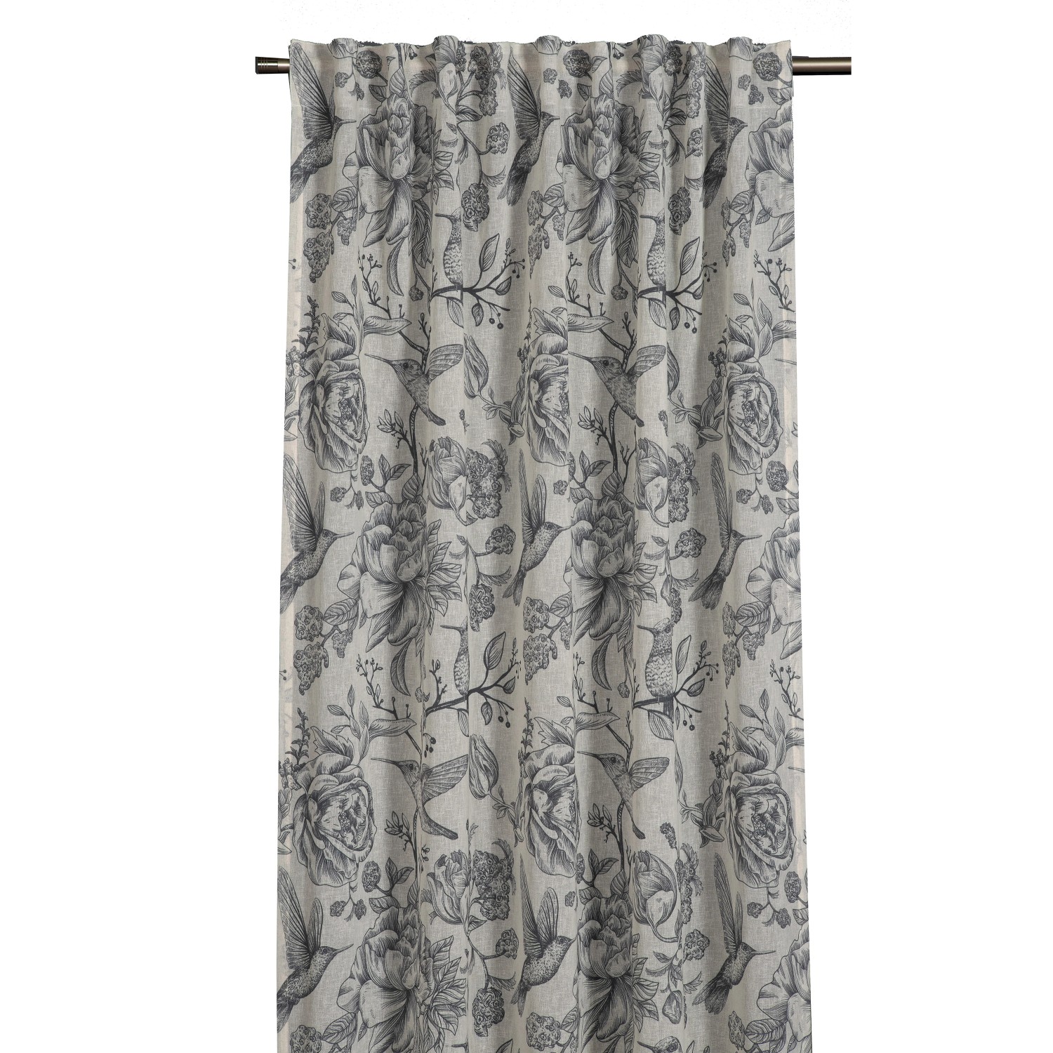 Sehlbach Závěs se skrytými poutky, Birds And Roses, stříbrně šedý, 245 x 135 cm