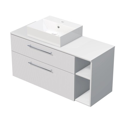 INTEDOOR Skříň+umyvadlo BEE, úchyt chrom, š.120cm, regál vpravo, bílá 3D pruhy