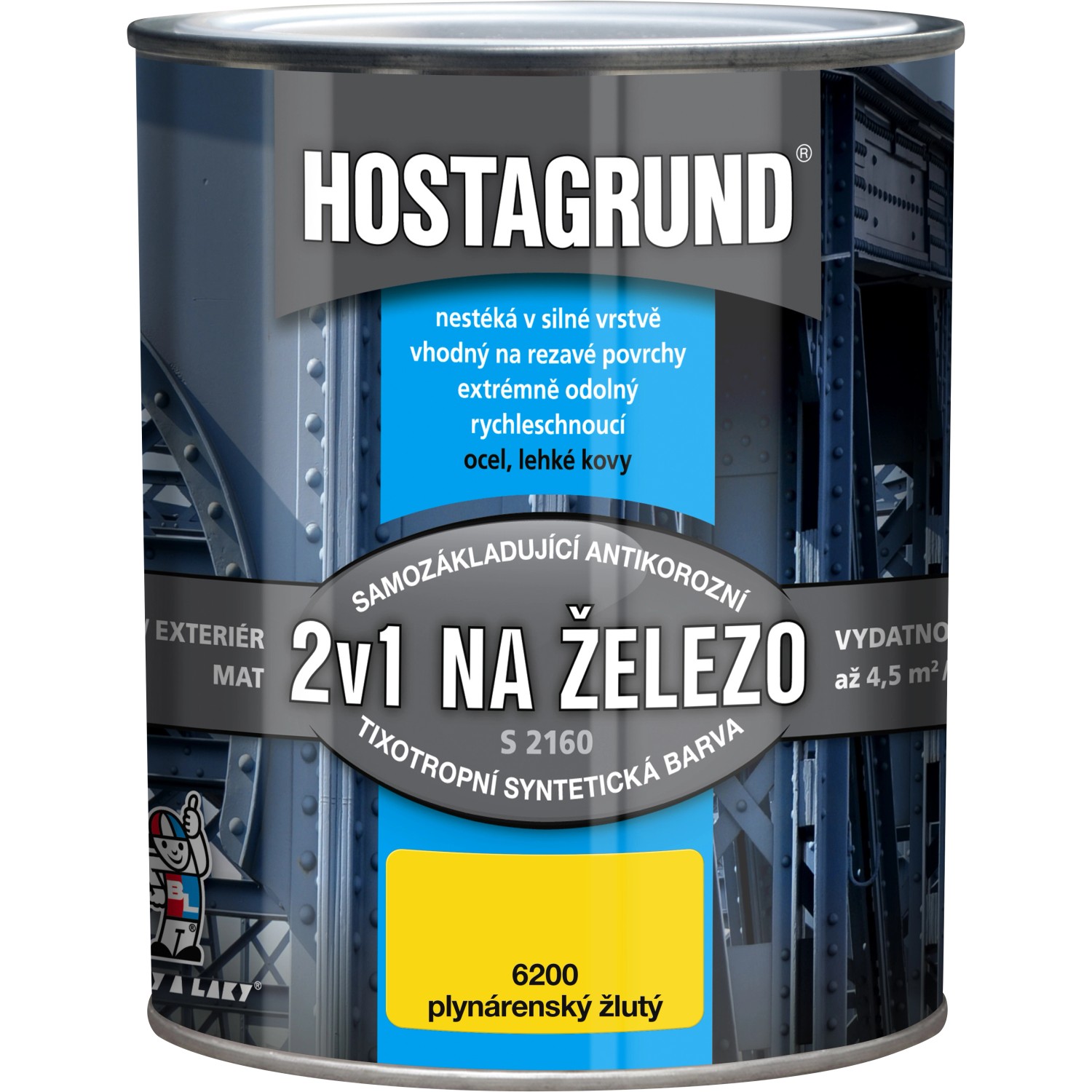 Hostagrund 2v1 na železo S2160 nátěr plynárenský žlutý 600 ml