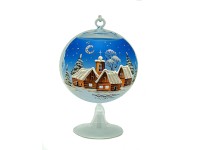 Ornex Vánoční ozdoba skleněná koule s vesnicí, modrá, 12 cm Ornex Vánoční ozdoba skleněná koule s vesnicí, modrá, 12 cm