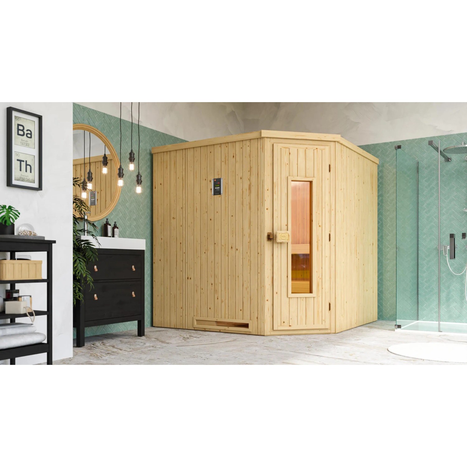Weka Dřevěná sauna Varberg 3 dř.dveře, přírodní, 194x194x199 cm + Kompakt 9kW