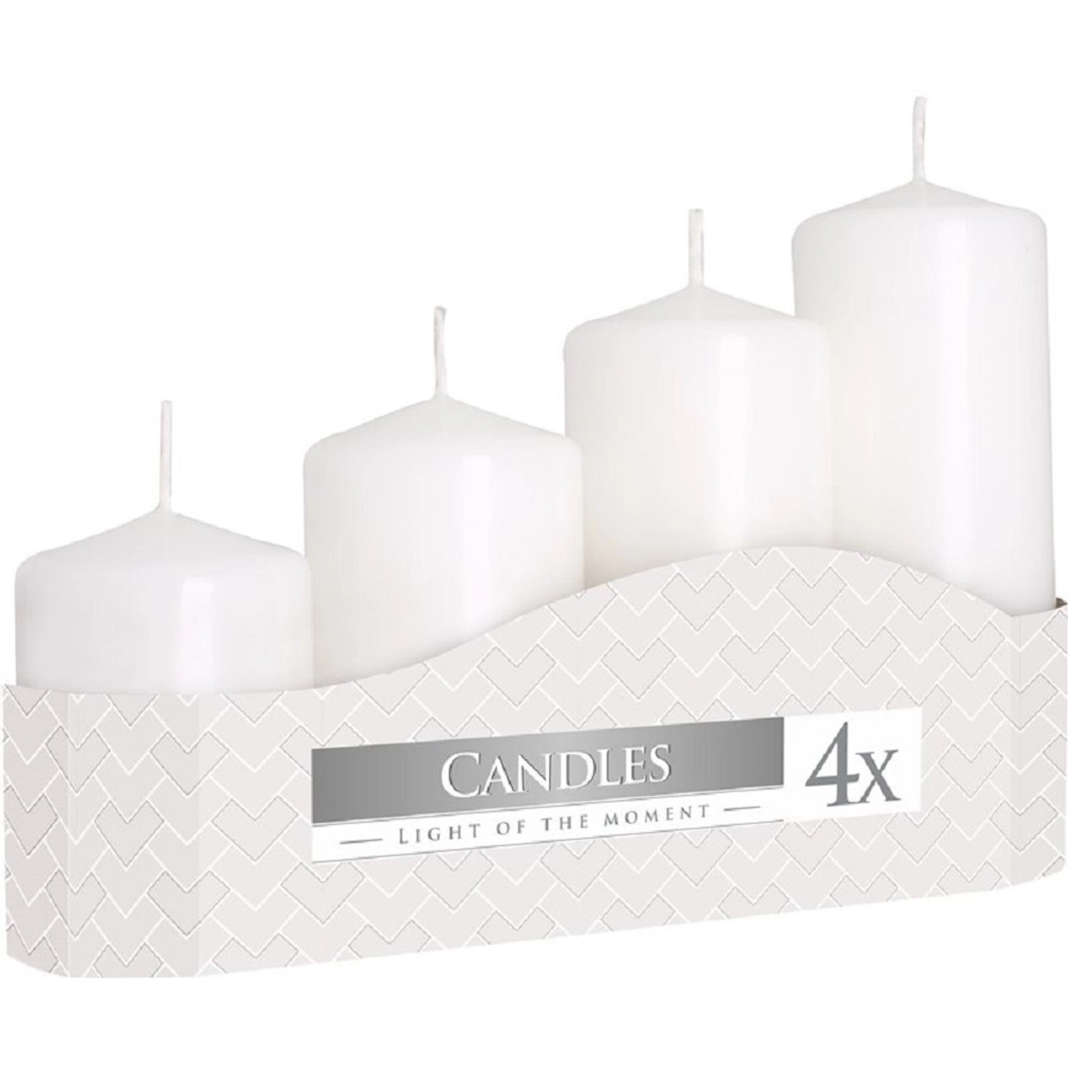 Adventní svíčky stupňovité matné bílé 5 x 7/9/11/13 cm, 4ks