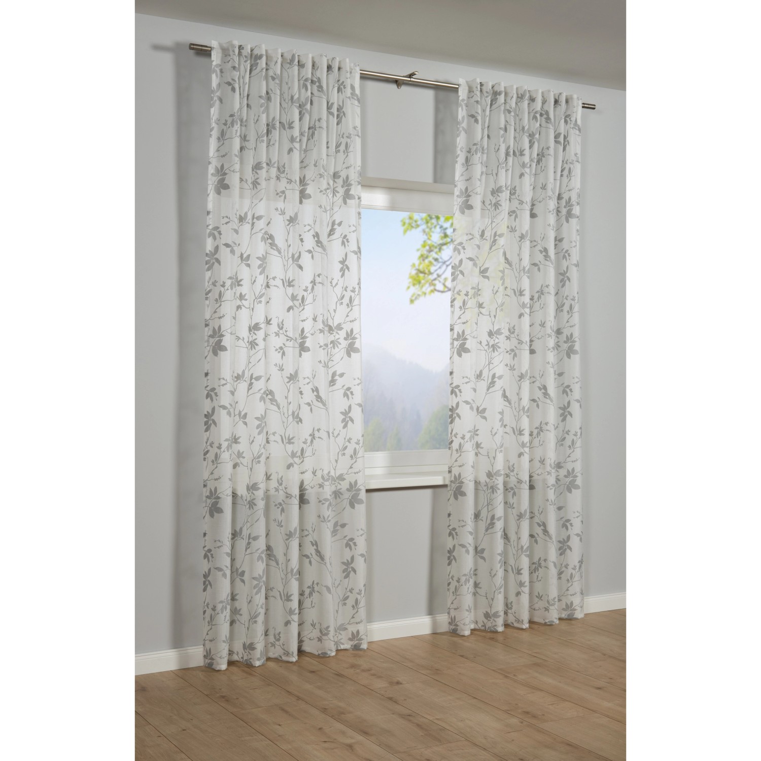 Bennetti Závěs se skrytými poutky, větve, stříbrnošedá, 245 x 140 cm