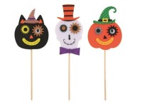 Zápich kočka, lebka, dýně filcové 9 cm + špejle