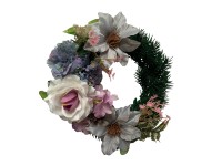 M.A.T. Podzimní dušičkový věnec z umělých květin růžovobílý pr. 28 cm