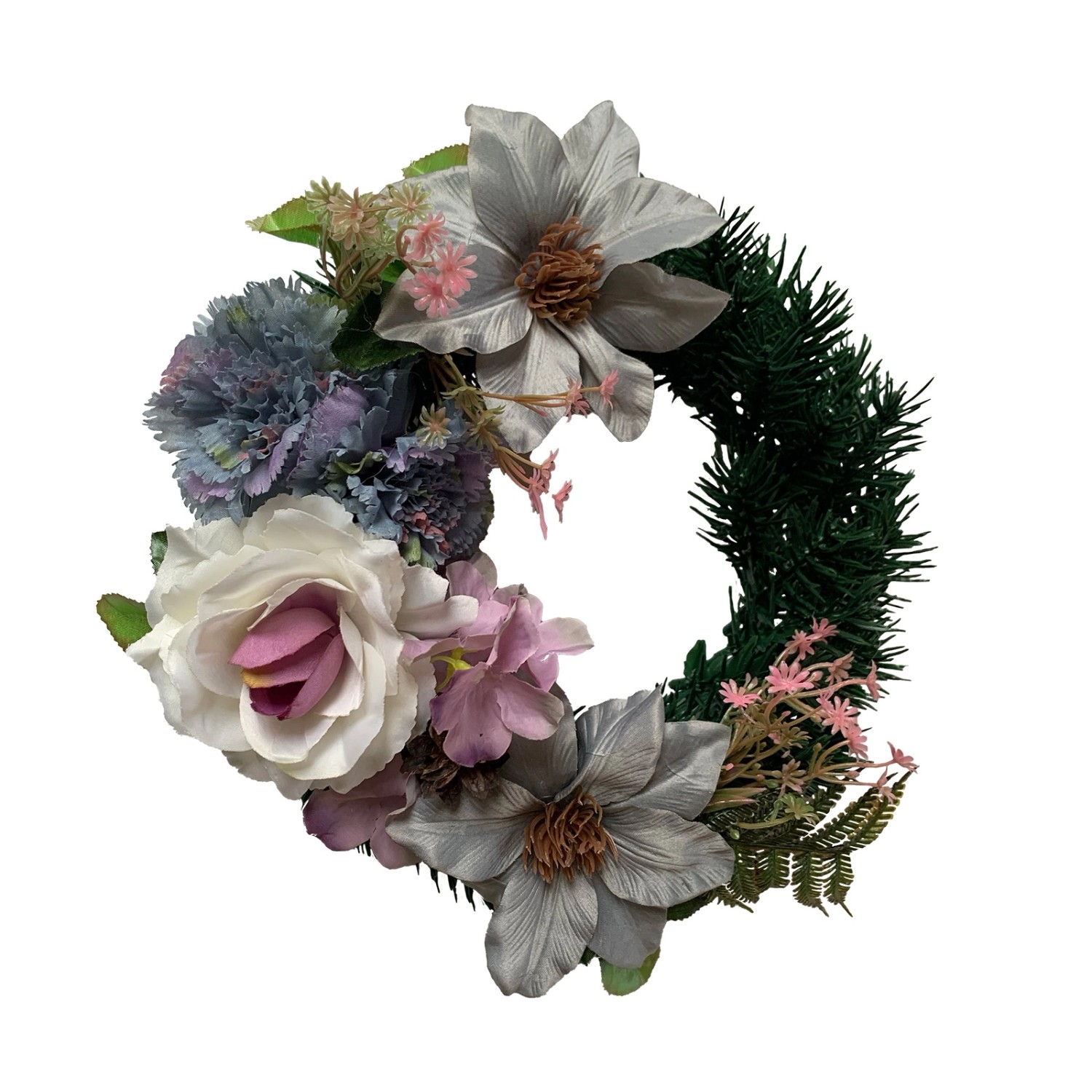 M.A.T. Podzimní dušičkový věnec z umělých květin růžovobílý pr. 28 cm