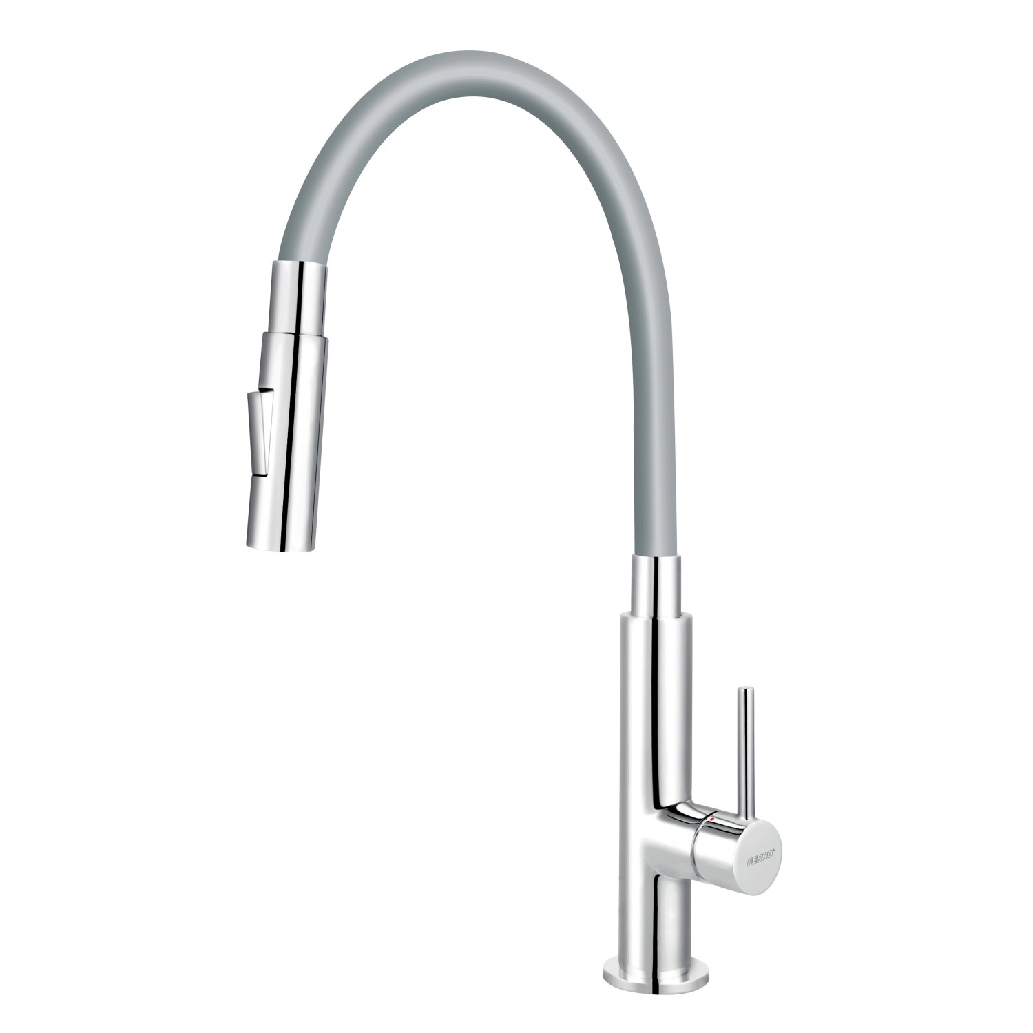 Baterie dřezová stojánková Novaservis Ferro 70730,0S stříbrnošedá-chrom s elastickým ramenem a sprškou