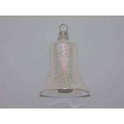 Ornex Skleněná vánoční ozdoba zvonek bílý s posypem 5,5 cm