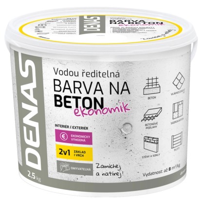 DENAS Vodou ředitelná barva na beton BETON ekonomik 0110 šedá 2,5 kg
