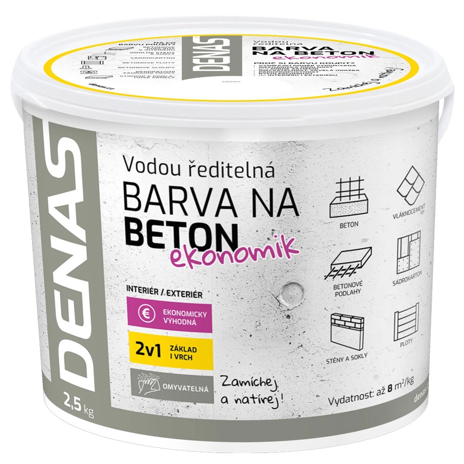 DENAS Vodou ředitelná barva na beton BETON ekonomik 0110 šedá 2,5 kg