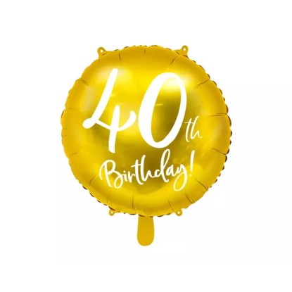 PartyDeco Narozeninový fóliový balónek s číslem 40, zlatý, pr. 45 cm