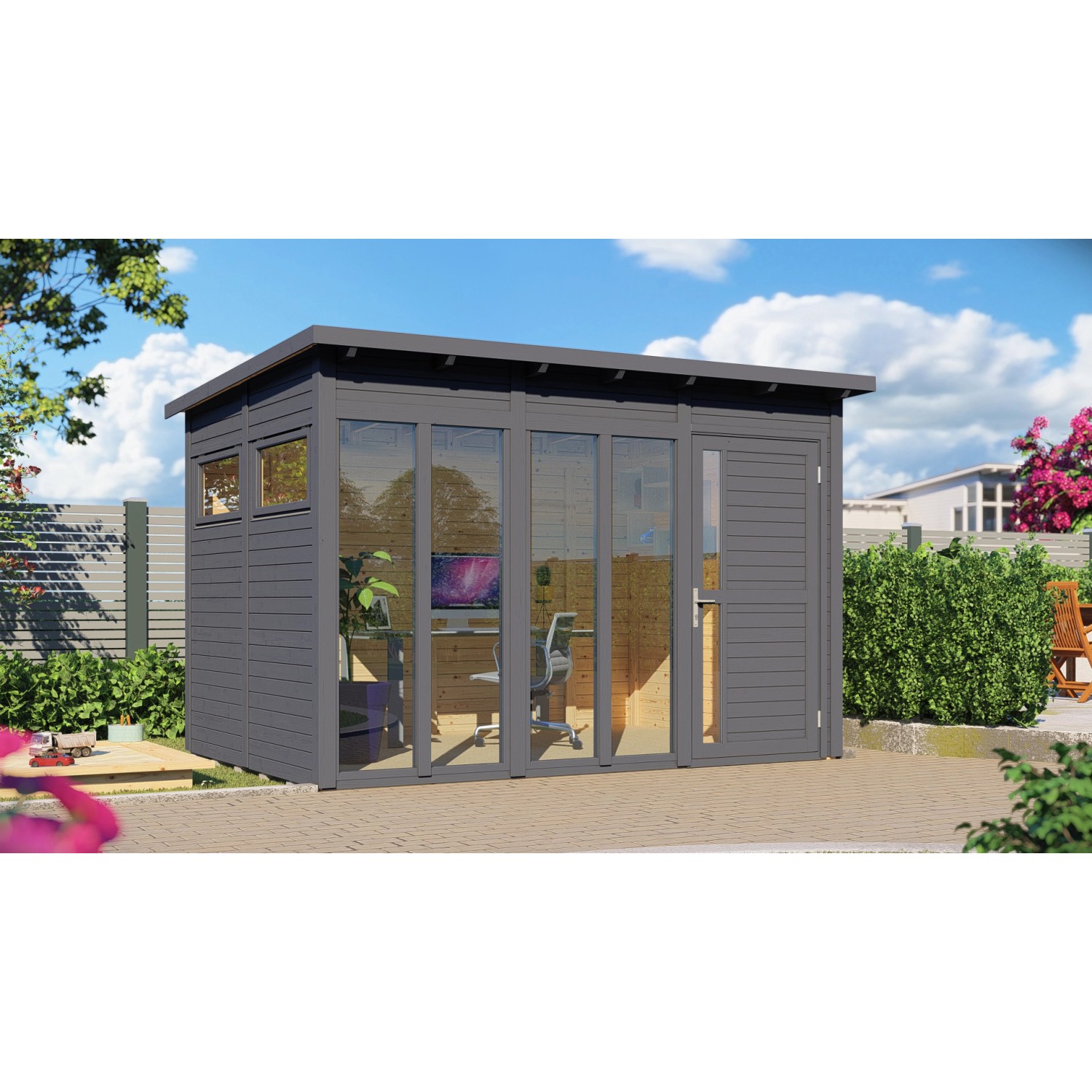 Bertilo Dřevěný domek na nářadí Pentus 3 Office, antracitová, 234 x 337 cm