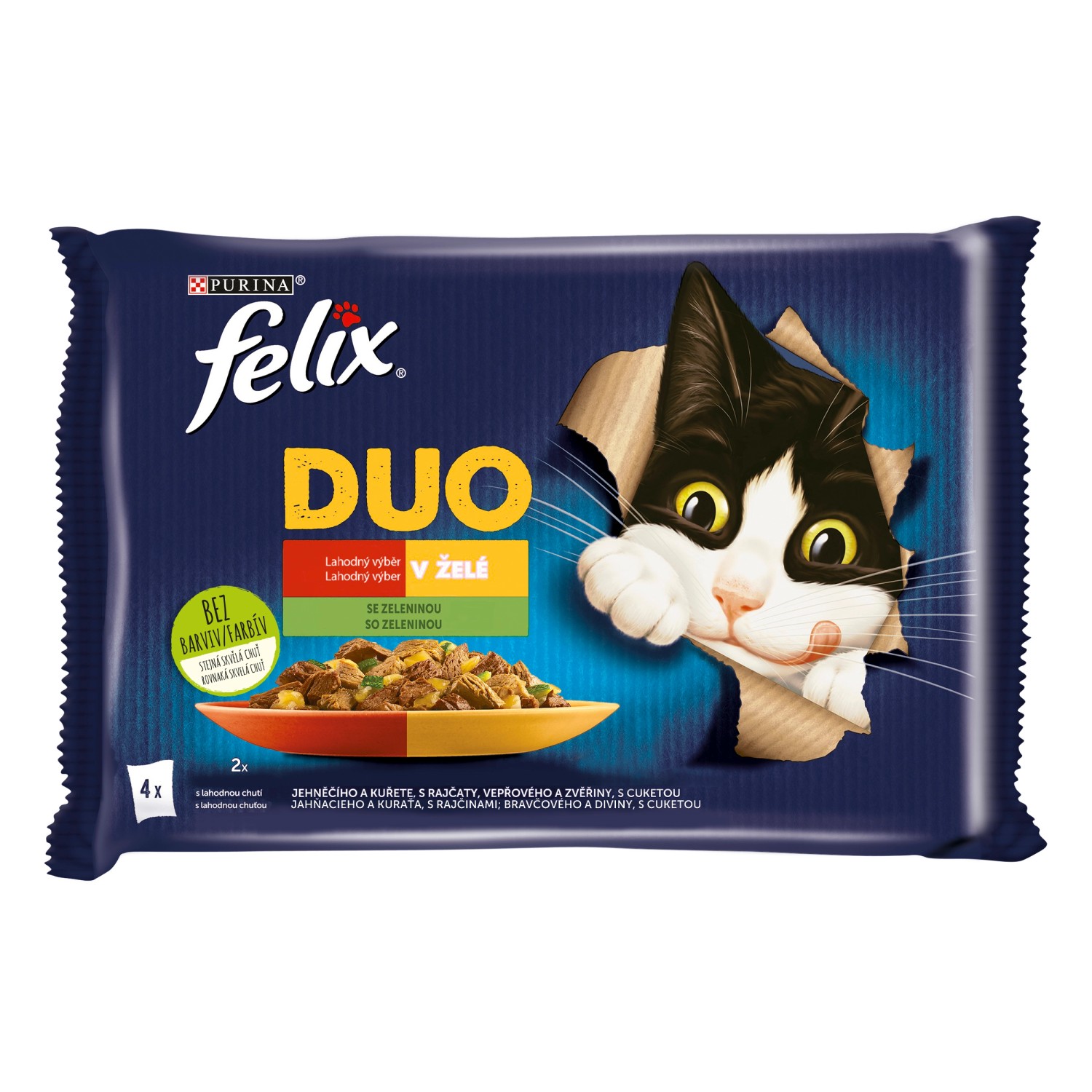 Purina Kapsičky pro kočky Felix DUO výběr se zeleninou v želé 4 x 85 g