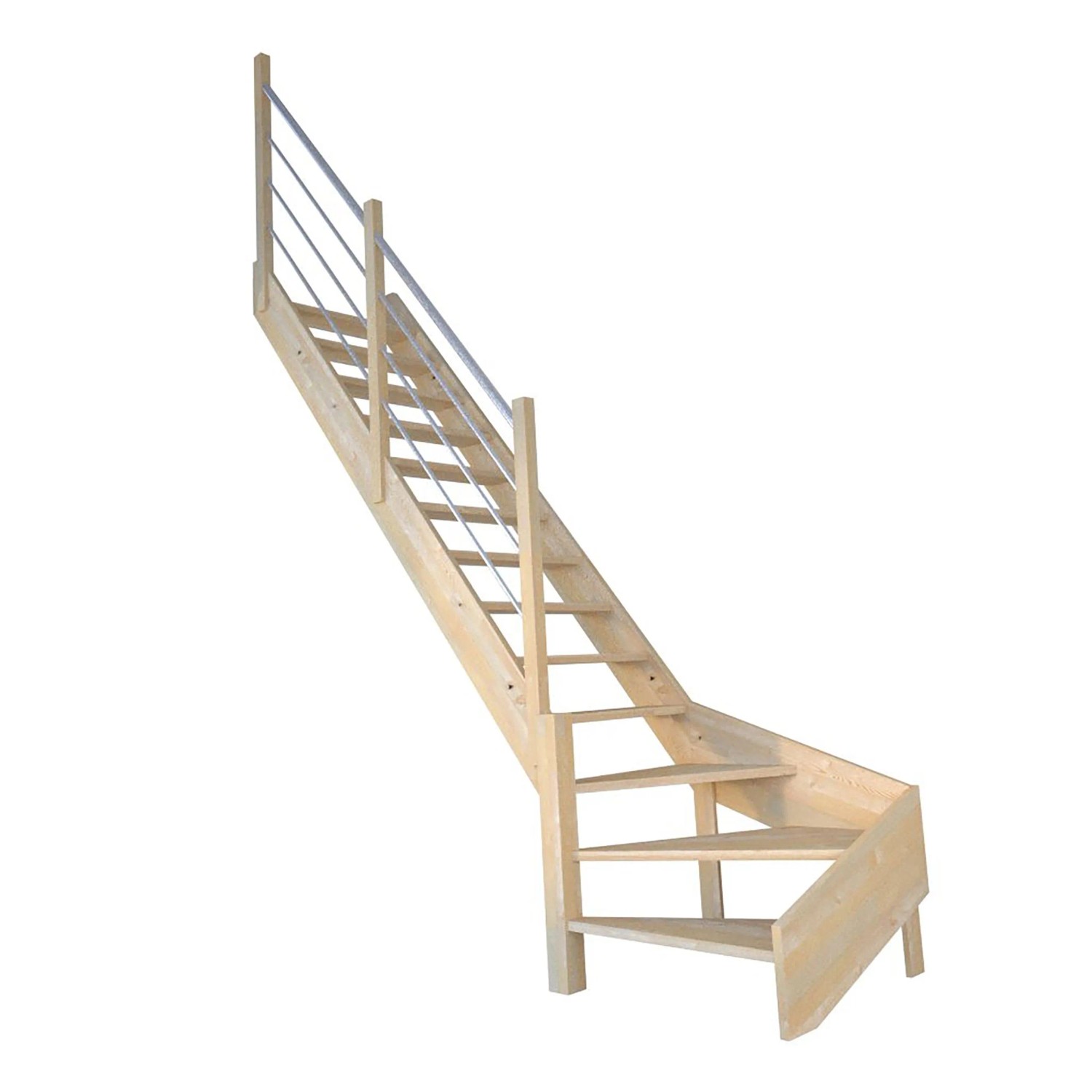 StarWood Schody Korfu smrkové pravé otevřené dřevěné nerezové zábradlí