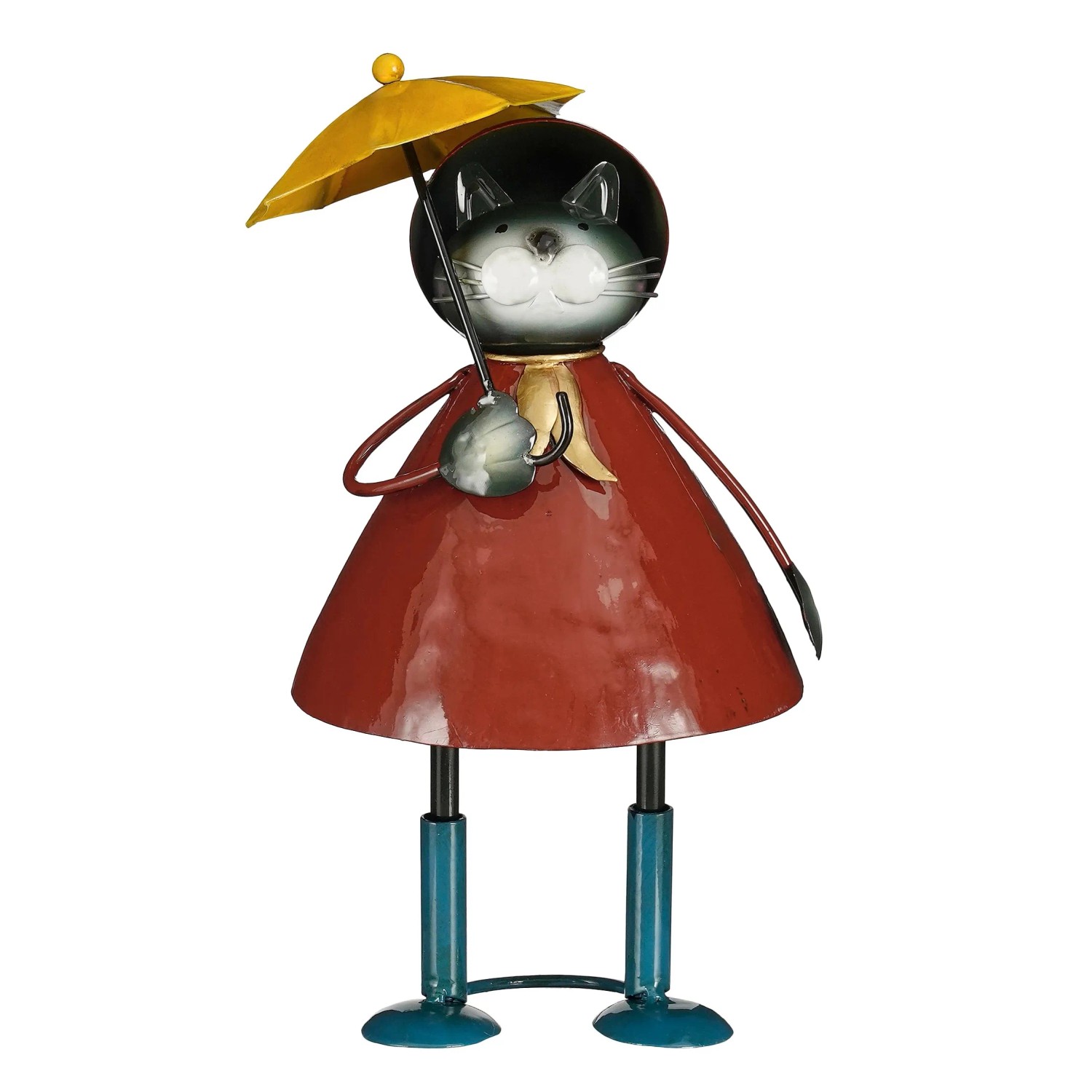 Mica Decorations Zahradní dekorace z kovu kočka s deštníkem, 28 cm