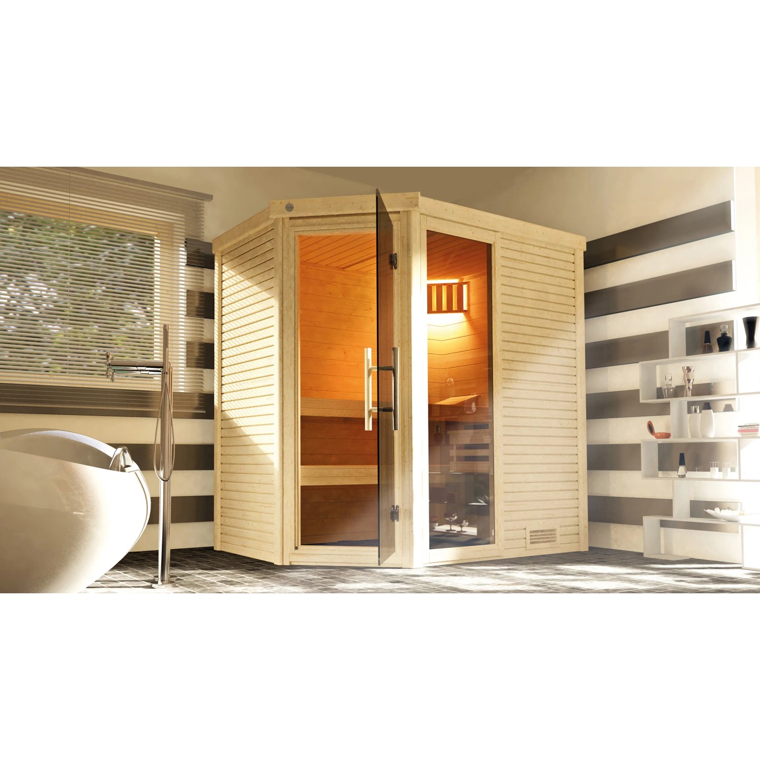 Weka Designová sauna Cubilis 1, přírodní, 198 x 148 x 205 cm + BioAktiv 4,5 kW