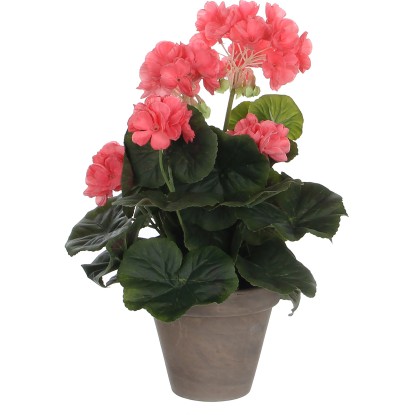 Mica Decorations Umělá květina kakost v květináči, 34 cm, lososová, pr. 20 cm