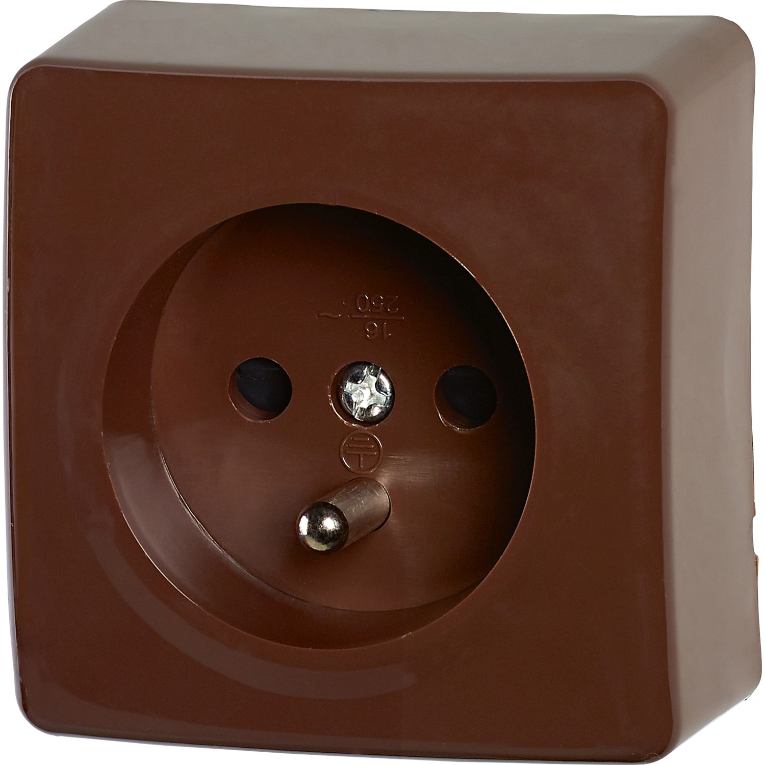 Zásuvka se středovým ochranným kontaktem jednoduchá hnědá