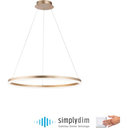 Moderní LED závěsné svítidlo Helia od Paul Neuhaus, mosazné barvy, stmívatelné, Ø 80 cm.