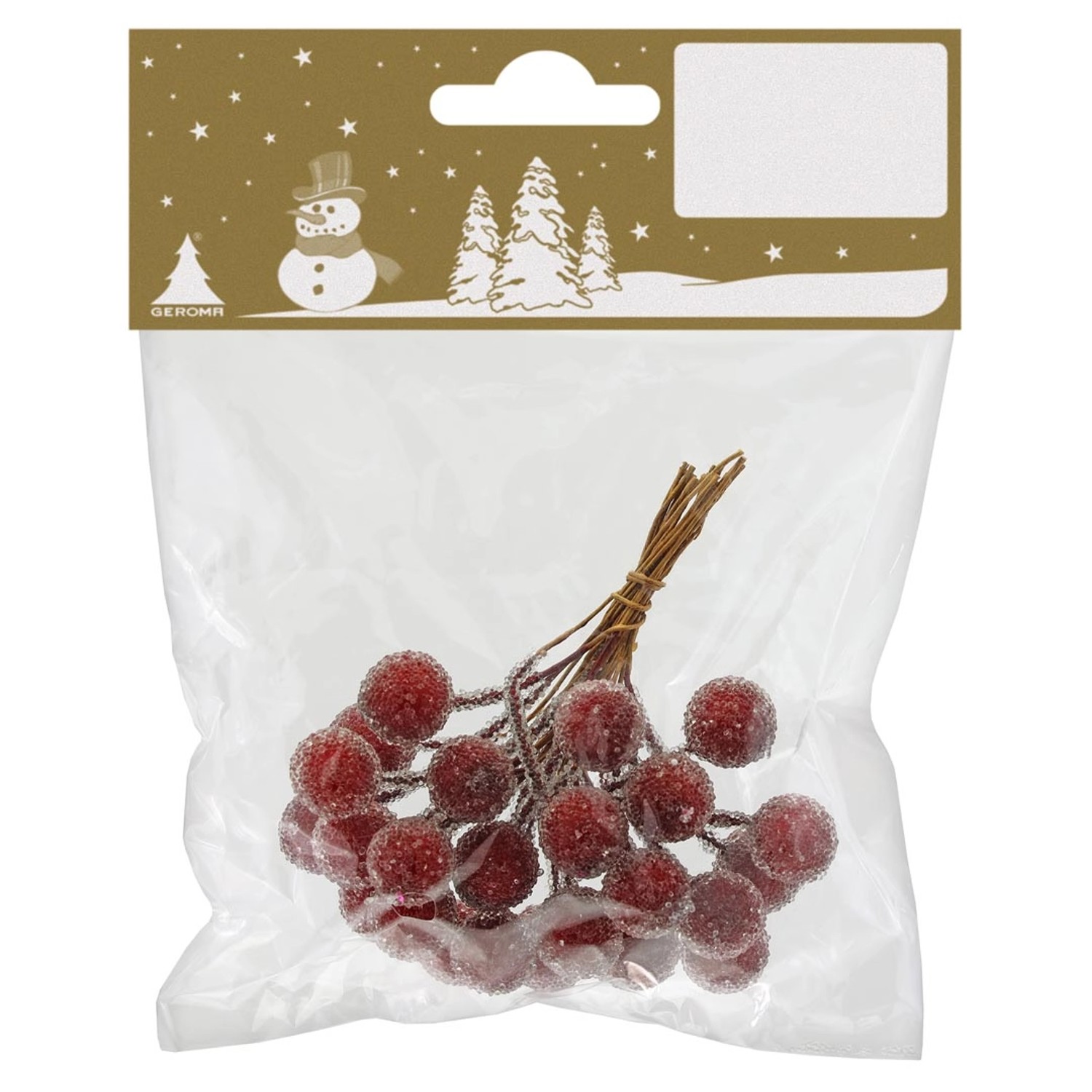 Dekorativní bobule s efektem námrazy s drátem, červené, pr. 1,5 cm