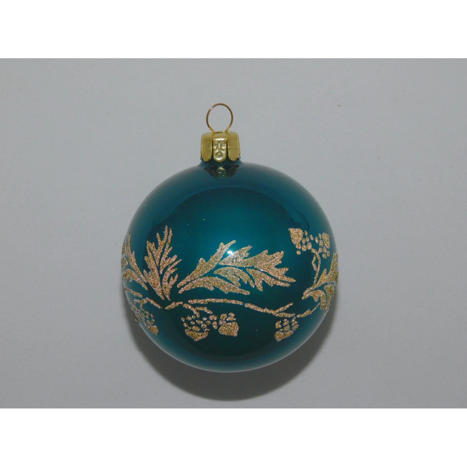 ONREX Vánoční ozdoba skleněná koule zelená větvička pr. 7 cm